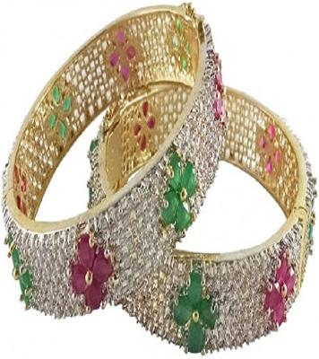 Ethnic Handmade CZ Ad Gold Plated Multi Color Bangles Bracelet Set